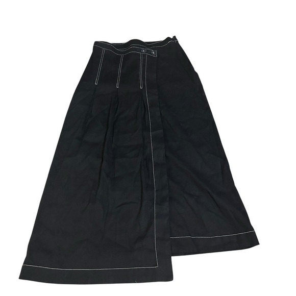 NWT Anthropologie Maeve Edie Asymmetrical Stitched Midi Skirt navy size 0 linen - Picture 4 of 10